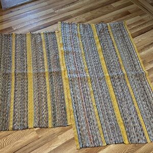 Vintage Multi-Color Woven Yellow Hook Rug Kitchen Throw Decorative set of 2
